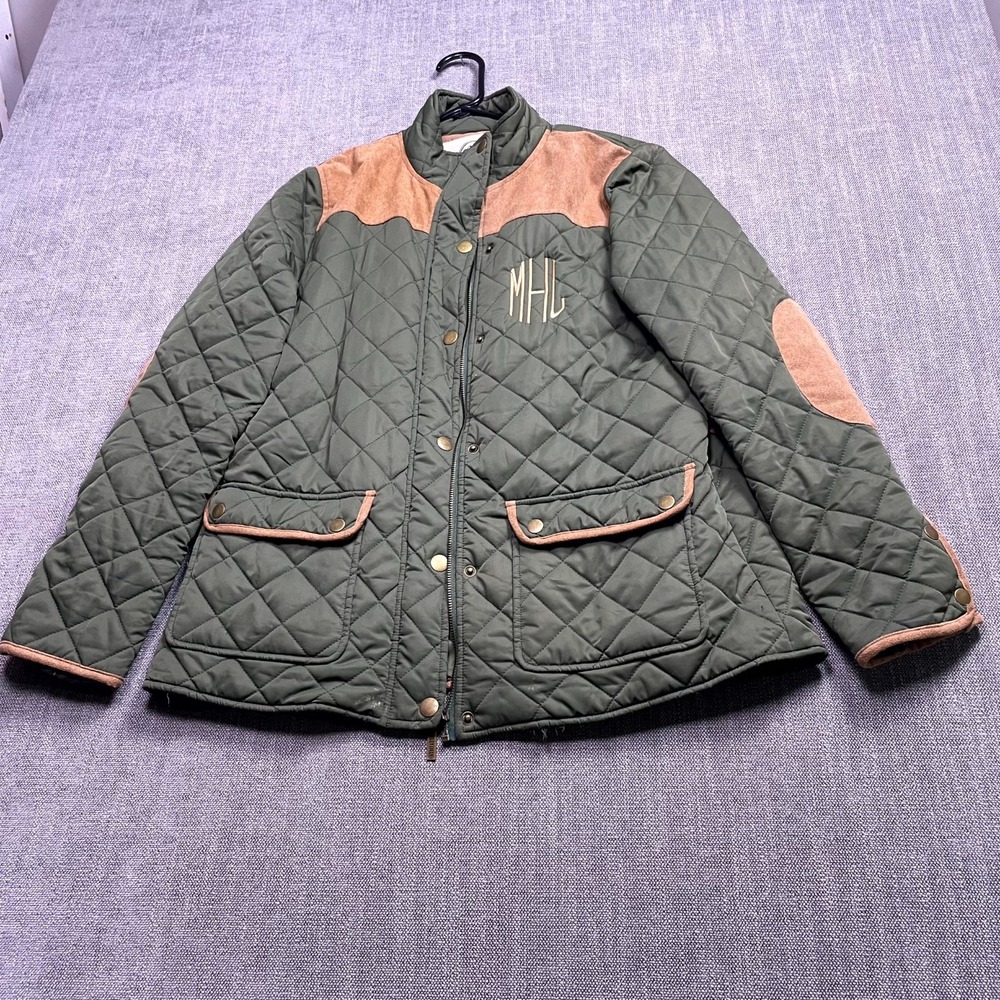 Marleylilly Quilted Jacket Womens Medium Olive Green Logo Insulated Snap Front